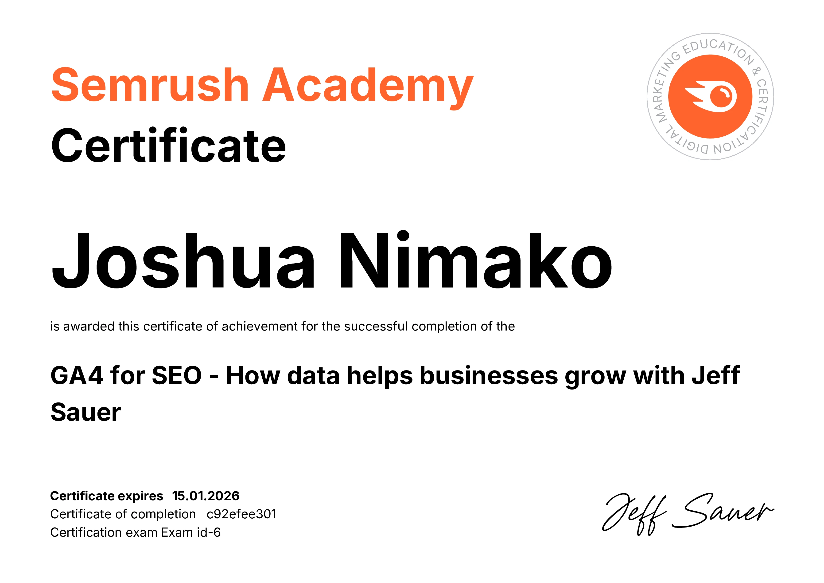 GA4 SEO Course from semrush