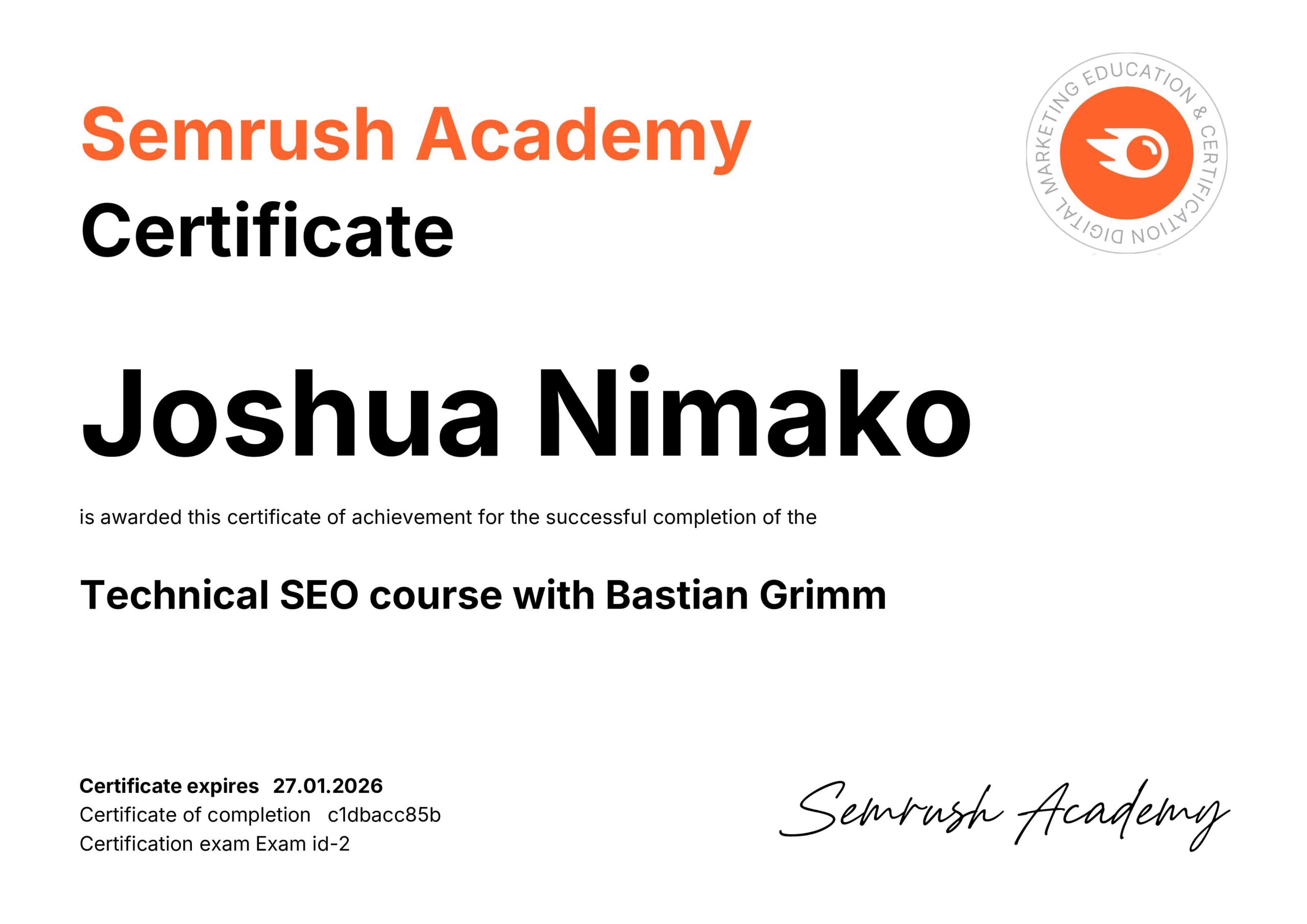 SEMrush Technical SEO Certificate