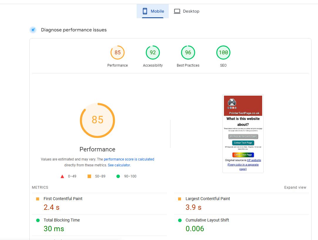 Desktop Performance 85 Score